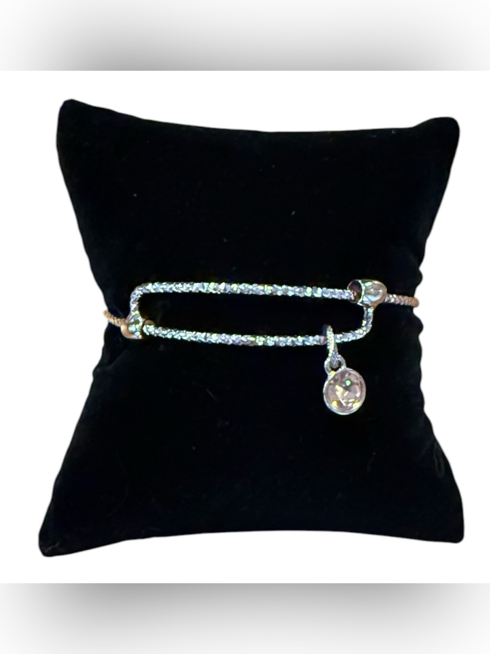 Rose Gold Toned Bangle Bracelet with Crystal Pavé Charm